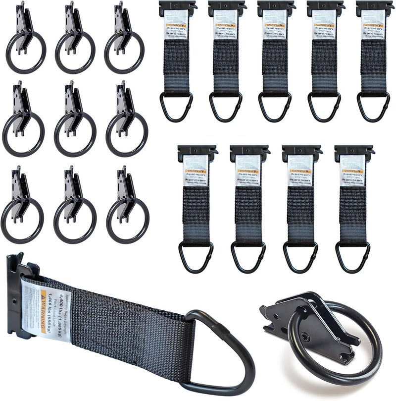 MorScan 10 Pack E-Track O-Rings & 10 Pack 2"x6" Rope Tie-Off Tie Down Anchors, Black 2" Diameter O/D Rings - 1,500 lb Working Load Limit, Secure Cargo in Trucks, Enclosed Trailers, Flatbeds, Vans - Image 1